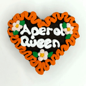 Original Münchner Wiesn-Filzherz "Aperol Queen" - oranger Rand, hellrosa Blumen