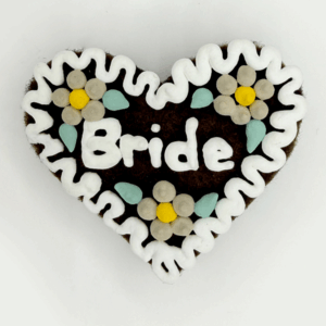Original Münchner Wiesn-Filzherz "Bride" - weißer Rand, beige Blumen