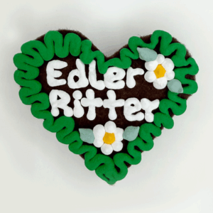 Original Münchner Wiesn-Filzherz "Edler Ritter" - grüner Rand, weiße Blumen