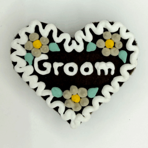 Original Münchner Wiesn-Filzherz "Groom" - weißer Rand, beige Blumen