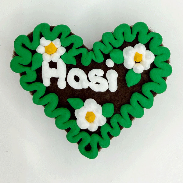 Original Münchner Wiesn-Filzherz "Hasi" - grüner Rand, weiße Blumen