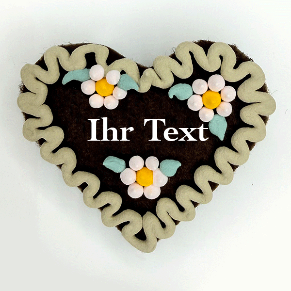 Original Münchner Wiesn-Filzherz "WUNSCHTEXT" - beiger Rand, hellrosa Blumen