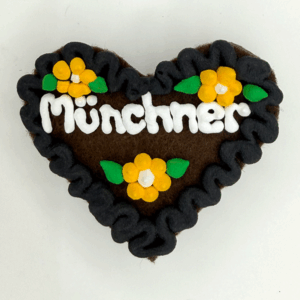 Original Münchner Wiesn-Filzherz "Münchner" - schwarzer Rand, gelbe Blumen