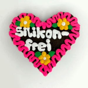Original Münchner Wiesn-Filzherz "Silikon-frei" - pinker Rand, gelbe Blumen