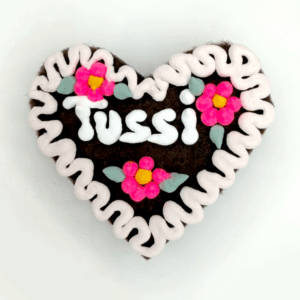 Original Münchner Wiesn-Filzherz "Tussi" - hellrosaner Rand, pinke Blumen