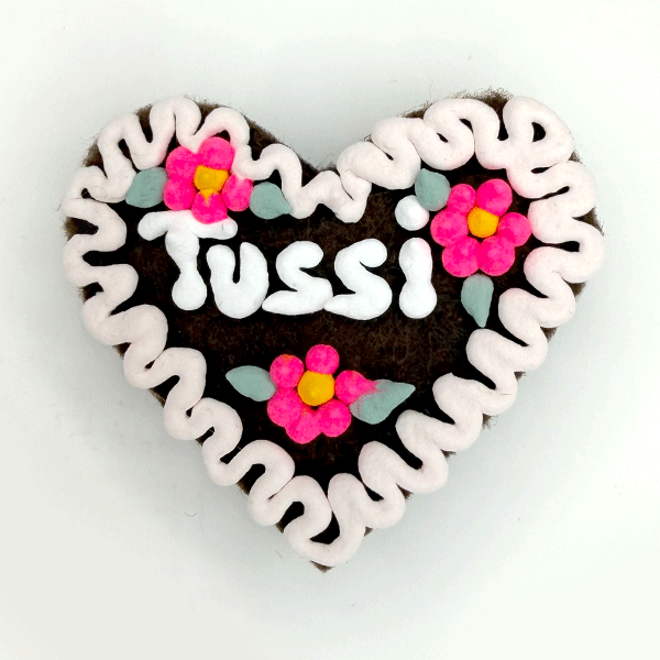 Original Münchner Wiesn-Filzherz "Tussi" - hellrosa Rand, pinke Blumen