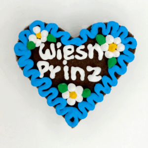 Original Münchner Wiesn-Filzherz "Wiesn Prinz" - himmelblauer Rand, weiße Blumen