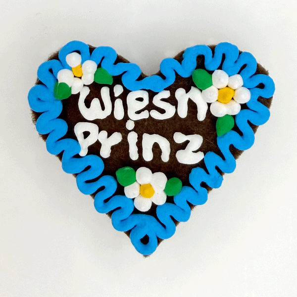 Original Münchner Wiesn-Filzherz "Wiesn Prinz" - himmelblauer Rand, weiße Blumen