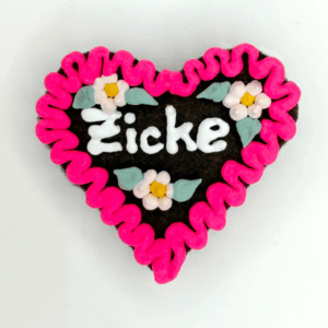 Original Münchner Wiesn-Filzherz "Zicke" - pinker Rand, hellrosa Blumen