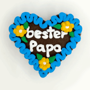 Original Münchner Wiesn-Filzherz "bester Papa" - himmelblauer Rand, gelbe Blumen