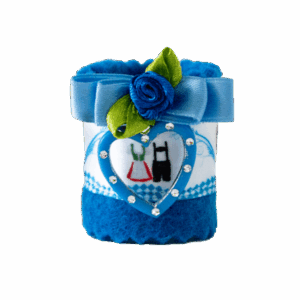 "Original Münchner Bierbandl" by ALINA SPIEGEL - verziert, blau, weisse Borte, 2 Anhänger Herz und Rose