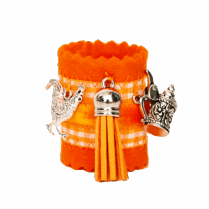 "Original Münchner Bierbandl" by ALINA SPIEGEL - kunstvoll verziert, orange, orangeweisse Borte, 3 Anhänger