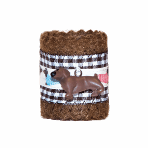 "Original Münchner Bierbandl" by ALINA SPIEGEL - verziert, braun, weissbraun karierte Borte mit Dackelmotiv und braunem Dackelanhänger