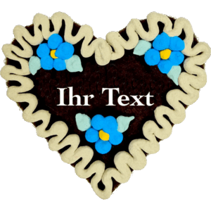 Original Münchner Filzherz "WUNSCHTEXT" - beiger Rand, himmelblaue Blumen