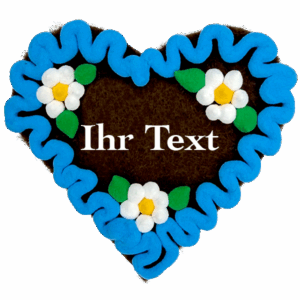Original Münchner Filzherz "WUNSCHTEXT" - himmelblauer Rand, weiße Blumen