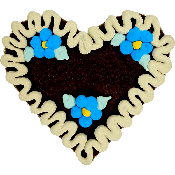 Original Münchner Filzherz "WUNSCHTEXT" - beiger Rand, himmelblaue Blumen – Bild 2