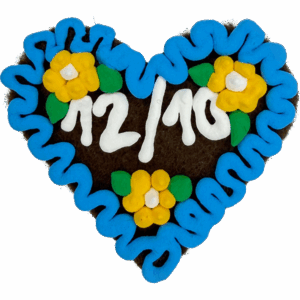 Original Münchner Filzherz "12 von 10" - himmelblauer Rand, gelbe Blumen