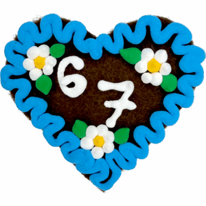Original Münchner Filzherz "6 7" - himmelblauer Rand, weiße Blumen