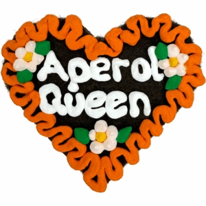 Original Münchner Filzherz "Aperol Queen" - oranger Rand, hellrosa Blumen