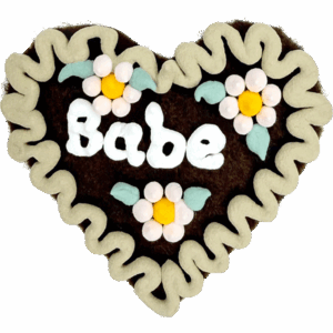 Original Münchner Wiesn-Filzherz "Babe" - beiger Rand, hellrosa Blumen