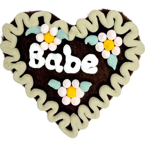 Original Münchner Filzherz "Babe" - beiger Rand, hellrosa Blumen