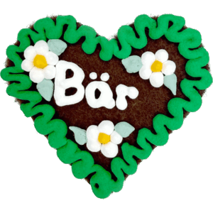 Original Münchner Wiesn-Filzherz "Bär" - grüner Rand, weiße Blumen