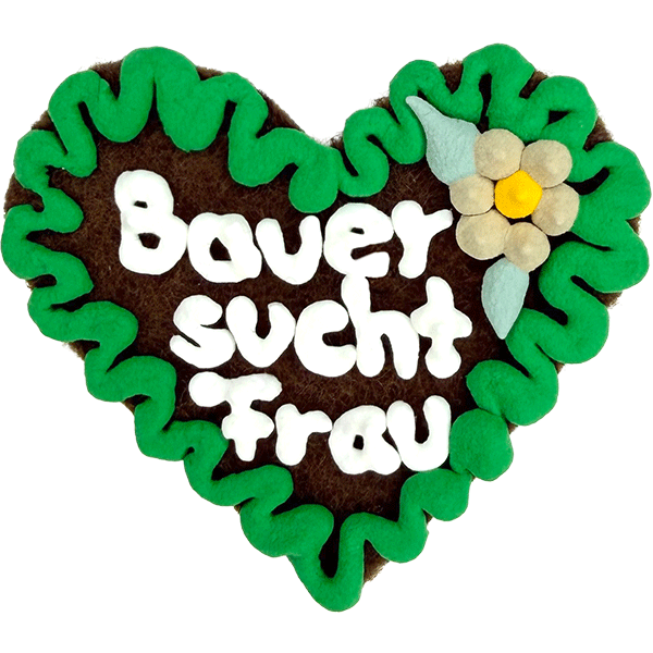 Original Münchner Filzherz "Bauer sucht Frau" - grüner Rand, beige Blumen
