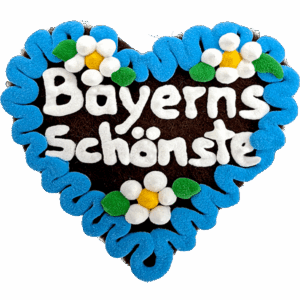 Original Münchner Filzherz "Bayerns Schönste" - himmelblauer Rand, weiße Blumen