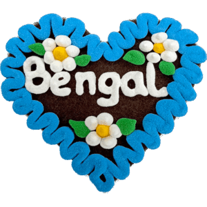 Original Münchner Filzherz "Bengal" - himmelblauer Rand, weiße Blumen