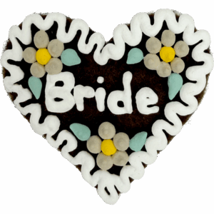 Original Münchner Filzherz "Bride" - weißer Rand, beige Blumen