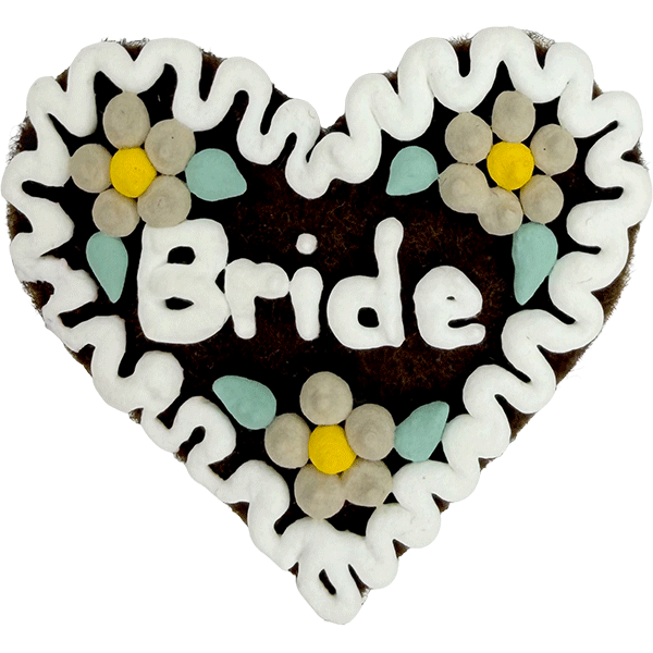 Original Münchner Filzherz "Bride" - weißer Rand, beige Blumen