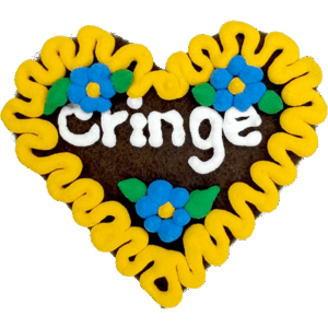 Original Münchner Filzherz "Cringe" - gelber Rand, blaue Blumen