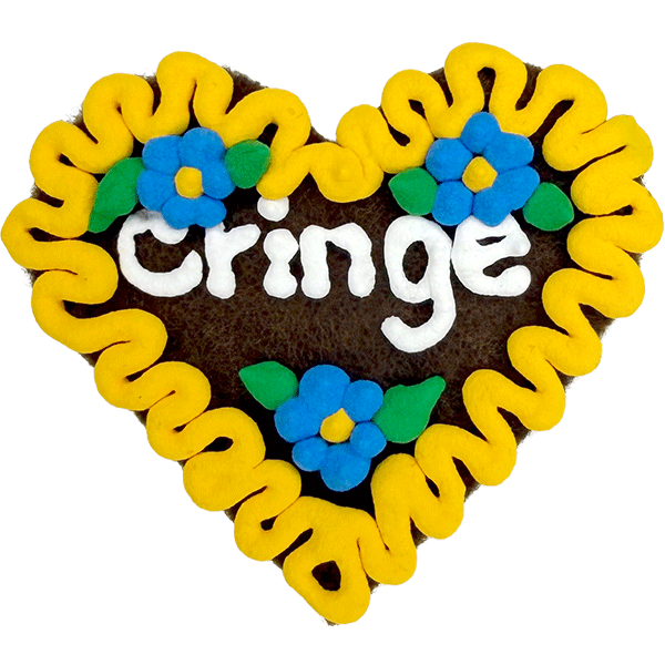 Original Münchner Filzherz "Cringe" - gelber Rand, blaue Blumen
