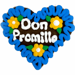 Original Münchner Filzherz "Don Promillo" - blauer Rand, gelbe Blumen