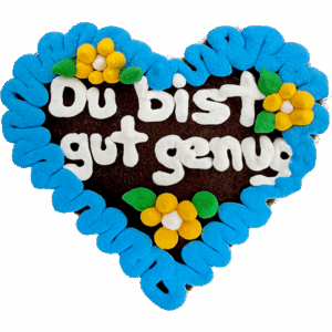 Original Münchner Filzherz "Du bist gut genug" - himmelblauer Rand, gelbe Blumen