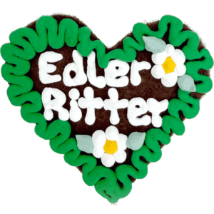 Original Münchner Wiesn-Filzherz "Edler Ritter" - grüner Rand, weiße Blumen