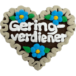 Original Münchner Filzherz "Geringverdiener" - beiger Rand, himmelblaue Blumen