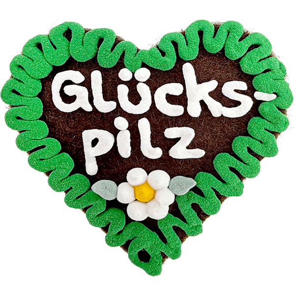 Original Münchner Filzherz "Glückspilz" - grüner Rand, weiße Blumen