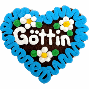 Original Münchner Filzherz "Göttin" - himmelblauer Rand, weiße Blumen