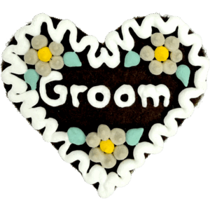 Original Münchner Filzherz "Groom" - weißer Rand, beige Blumen