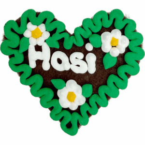 Original Münchner Filzherz "Hasi" - grüner Rand, weiße Blumen
