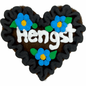 Original Münchner Filzherz "Hengst" - schwarzer Rand, himmelblaue Blumen