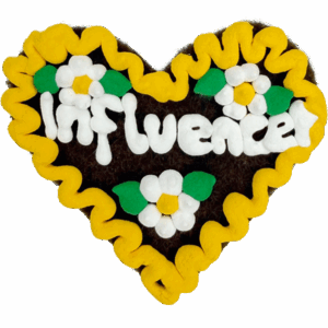 Original Münchner Filzherz "Influencer" - gelber Rand, weiße Blumen