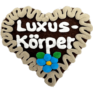 Original Münchner Filzherz "Luxuskörper" - beiger Rand, himmelblaue Blumen