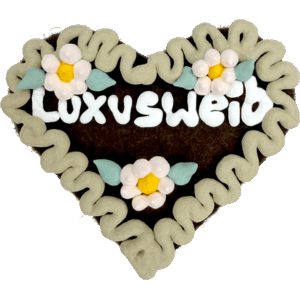 Original Münchner Filzherz "Luxusweib" - beiger Rand, hellrosa Blumen