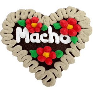 Original Münchner Filzherz "Macho" - beiger Rand, erdbeerrote Blumen