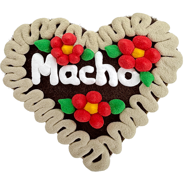 Original Münchner Filzherz "Macho" - beiger Rand, erdbeerrote Blumen