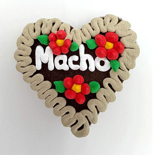 Original Münchner Filzherz "Macho" - beiger Rand, erdbeerrote Blumen – Bild 2