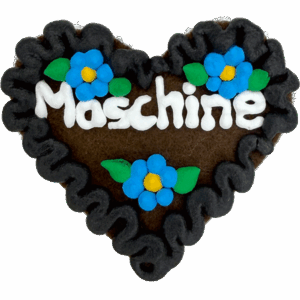 Original Münchner Filzherz "Maschine" - schwarzer Rand, himmelblaue Blumen
