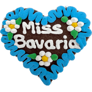Original Münchner Filzherz "Miss Bavaria" - himmelblauer Rand, weiße Blumen
